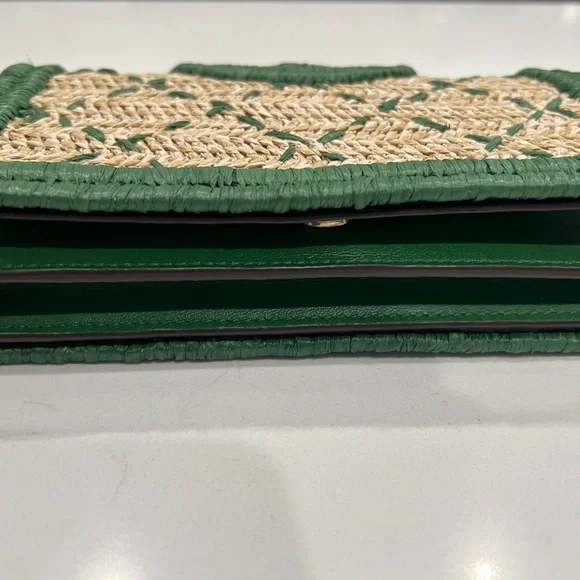 NWOT Tory Burch Fleming Soft Straw Wallet Crossbody - Arugula Green Chain Bag - Picture 12 of 12